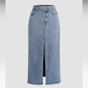 Asymmetrical Button Pockets Slit Jean Skirt